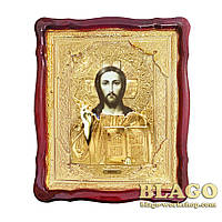 Храмовая икона Спаситель Иисус Христос в ризе, фигурная рамка, 42х48 см