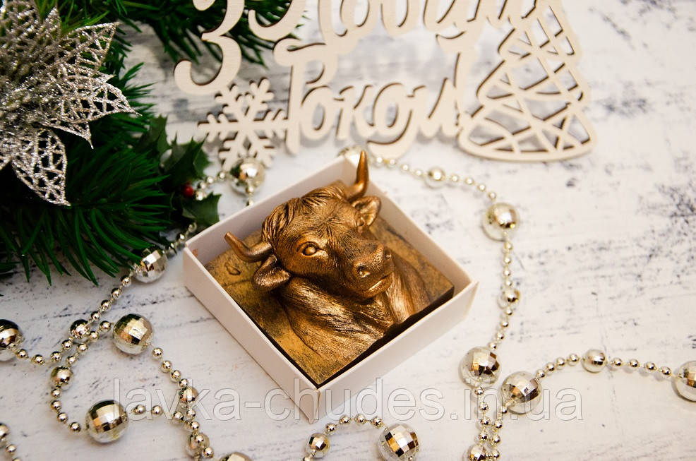 Мило ручної роботи "Бик бронзовий" в прозорій коробці, фото 1