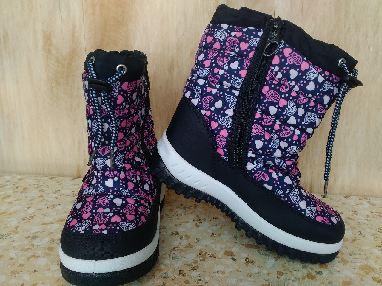 Зимние термо ботинки сноубутсы дутики сапоги на девочку Синий с розовым - фото 5 - id-p1303893916