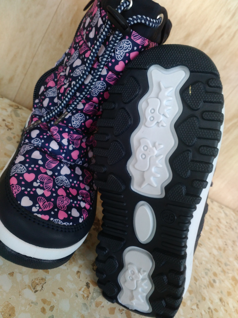 Зимние термо ботинки сноубутсы дутики сапоги на девочку Синий с розовым - фото 6 - id-p1303893916