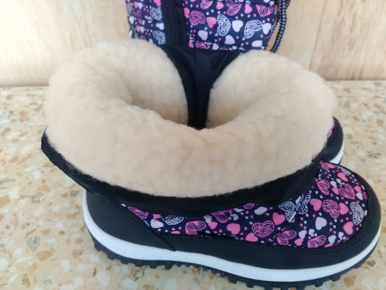 Зимние термо ботинки сноубутсы дутики сапоги на девочку Синий с розовым - фото 2 - id-p1303893916