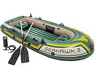 Трехместная надувная гребная лодка пвх (295х137х43) Intex 68380 Seahawk 3 Set 360 кг с веслами и насосом