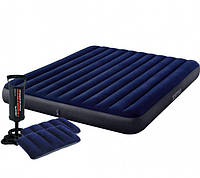 Надувной двухместный матрас кровать Intex Classic Downy Airbed Dura-Beam 64755-2 (183х203x25) с ручным насосом