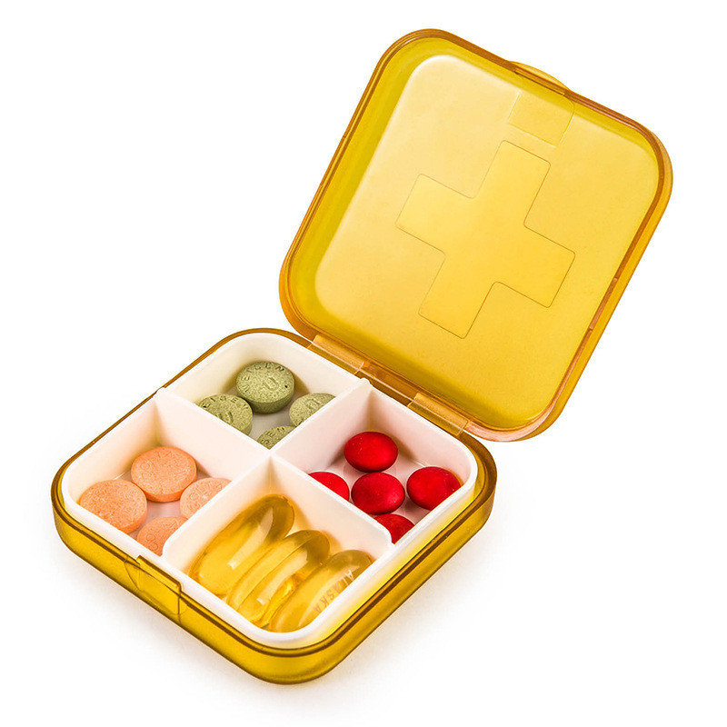 Кишенькова таблетница Pocket Pill Case Mini Помаранчевий для розподілу ліків і вітамінів 4 відсіку  (ZVR)