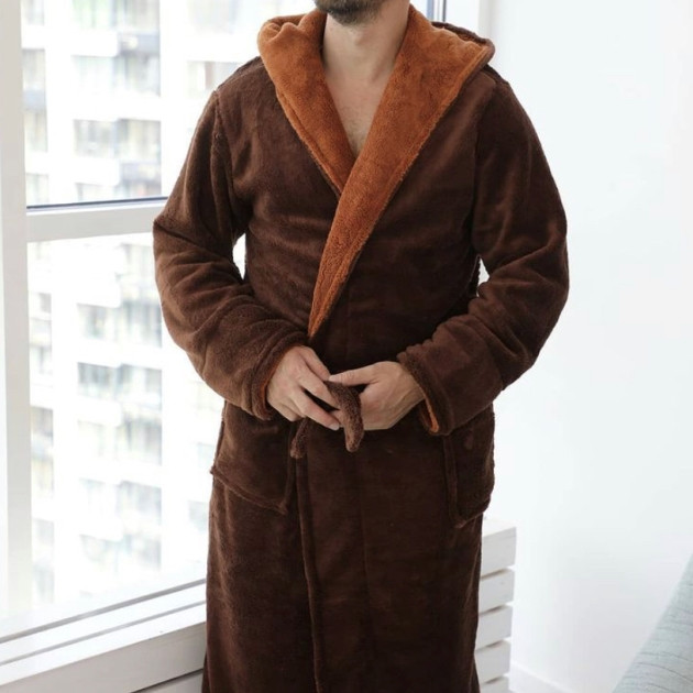 Чоловічий махровий халат коричневий, фото 1