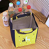Сумка для ланчу (lunch bag) на липучці Олені, жовто-синя, фото 4