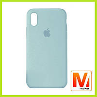 Чехол накладка Silicone Case Full Cover Apple iPhone X/XS Light Blue Grey с микрофиброй. Высокое качество.