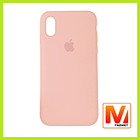 Чехол накладка Silicone Case Full Cover Apple iPhone X/XS Pink с микрофиброй. Высокое качество.