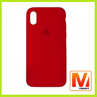 Чехол накладка Silicone Case Full Cover Apple iPhone X/XS Red с микрофиброй. Высокое качество.