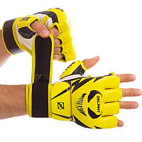 Перчатки для единоборств MMA PU ZELART лимонно-черные BO-1374, L: Gsport