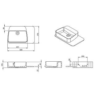 Умивальник 58*37*12,5см підвісний, з поличкою кам`яний Solid surface Арт. 13-40-415, фото 3