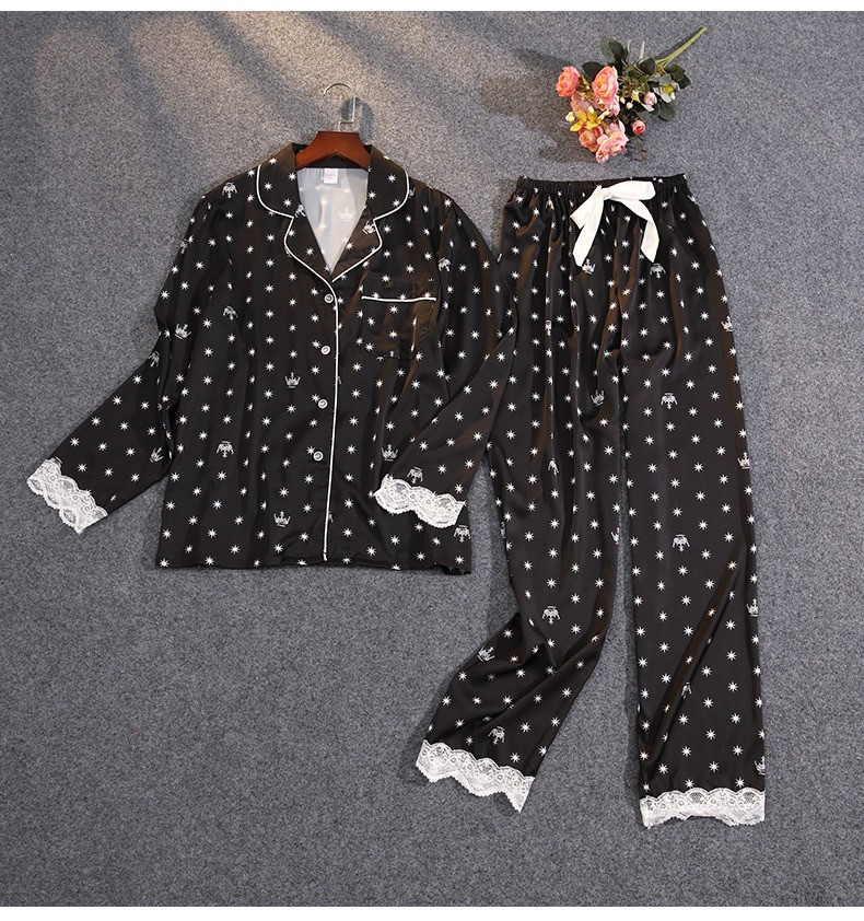 Пижама женская атласная на пуговицах. Комплект шелковый для дома, сна с длинным рукавом, р. L (черный) - фото 2 - id-p1307679055