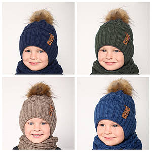 В'язана зимова Шапка для хлопчика з хутряним помпоном єнота Теплий головний убір дитячий на 3 4 роки 5 6 років