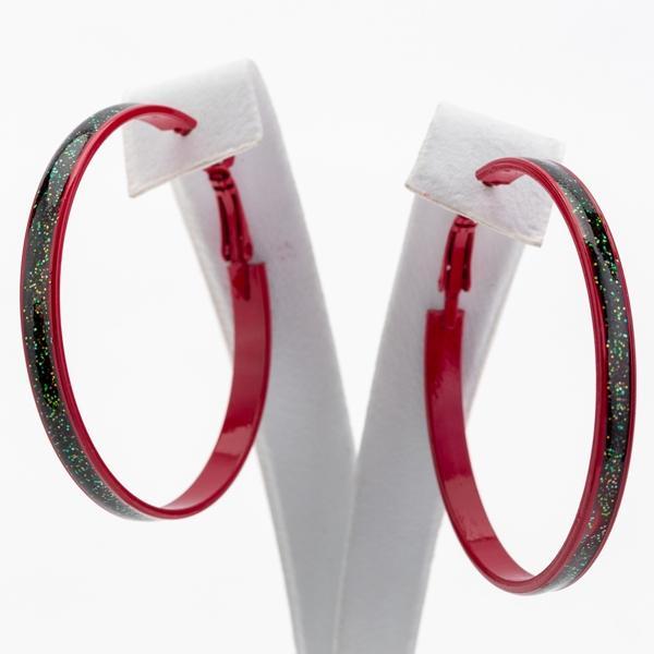 Сережки-кільця металеві, з блискітками, колір червоно-чорний, D -5 см 2_6_124
