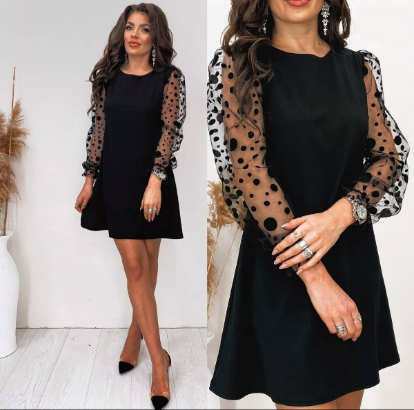 Трикотажна суня з сіткою на рукавах, фото 1