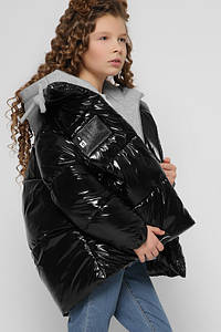 Лакова спортивна куртка пуховик для дівчинки підлітка з трикотажним дов'язом 8310-8   28,32,34 рр