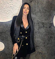 Бархатное платье - пиджак черное с поясом и сумочкой в комплекте (р. 42, 44) 48PL1945