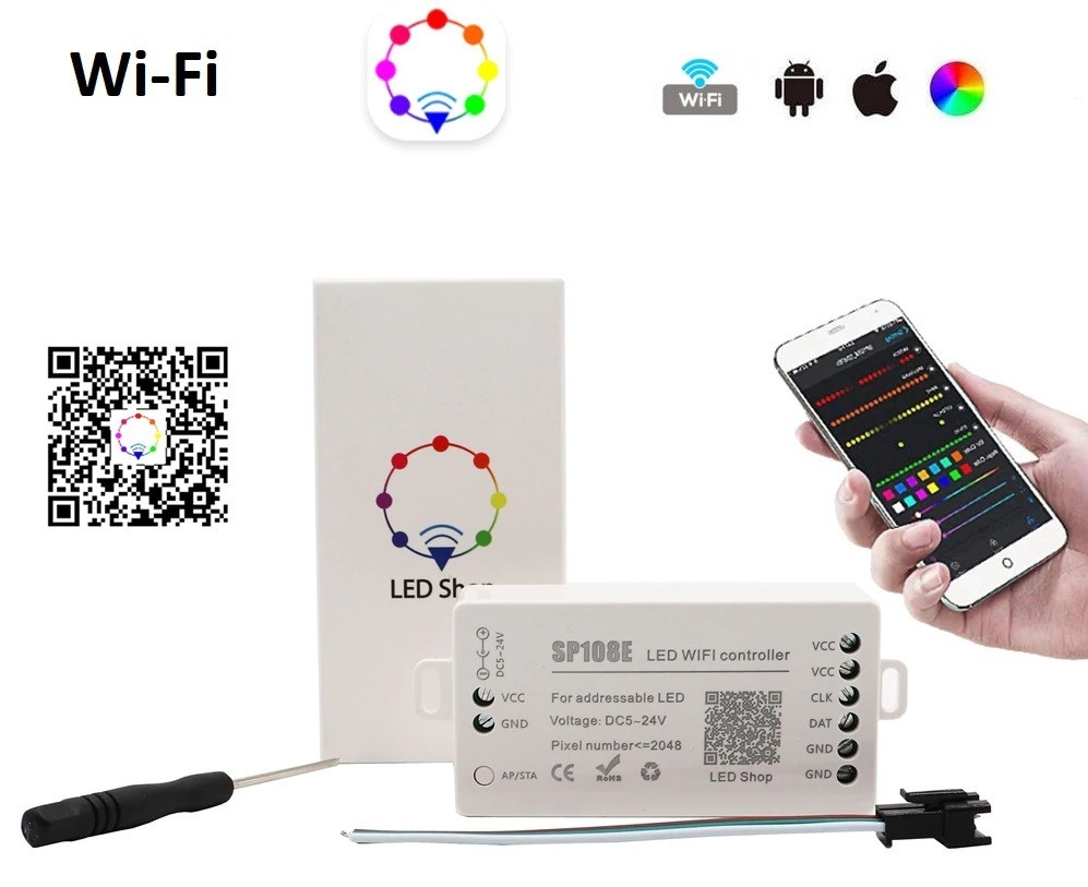 SPI smart-контролер LEDTech WI-Fi SP108E DC5-24V Gen.2 Для адресної стрічки RGB WS2811, WS2812, 2813, 1903, фото 1