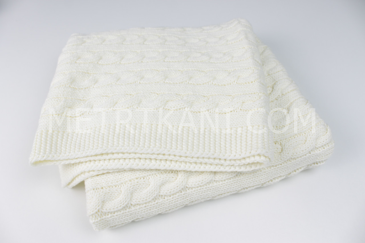 Вязанный плед 100% хлопок "Косичка" молочного цвета 75/90 см №58-11 от ...