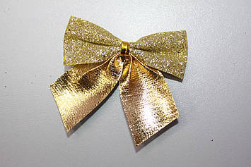 Бантики для прикрашання новорічних подарунків 5 см 1 шт золотистий з блискітками