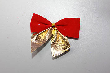 Бантики для прикрашання новорічних подарунків 5 см 1 шт червоний з золотистим