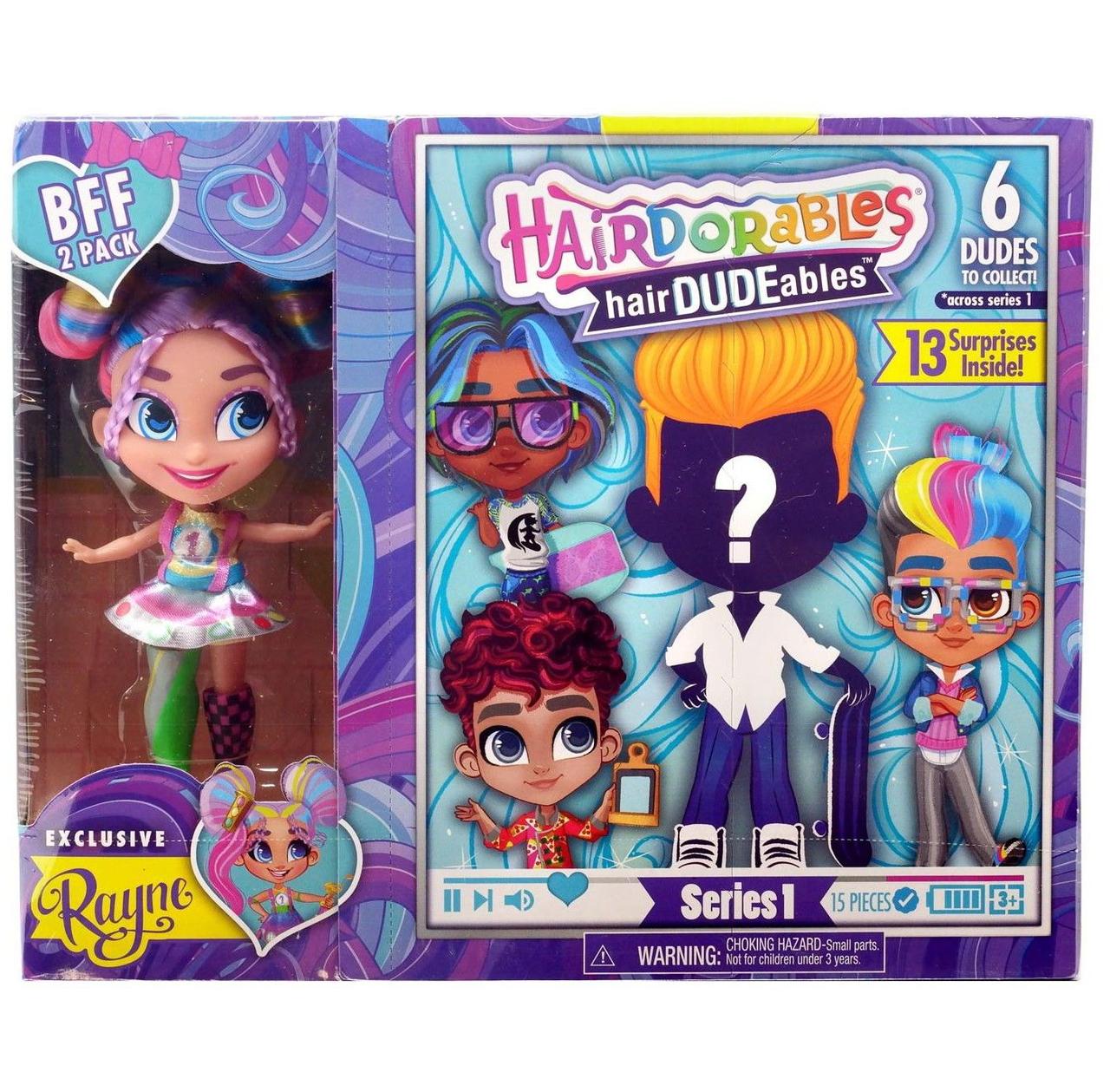 Набір-сюрприз Hairdorables хлопчик і дівчинка Rayne | Набір 2 ляльки He and She Хэрдораблс