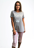 Піжама жіноча бриджі клітка і футболка з друкованим малюнком, розмір 46-54, ТМ MERU, фото 2