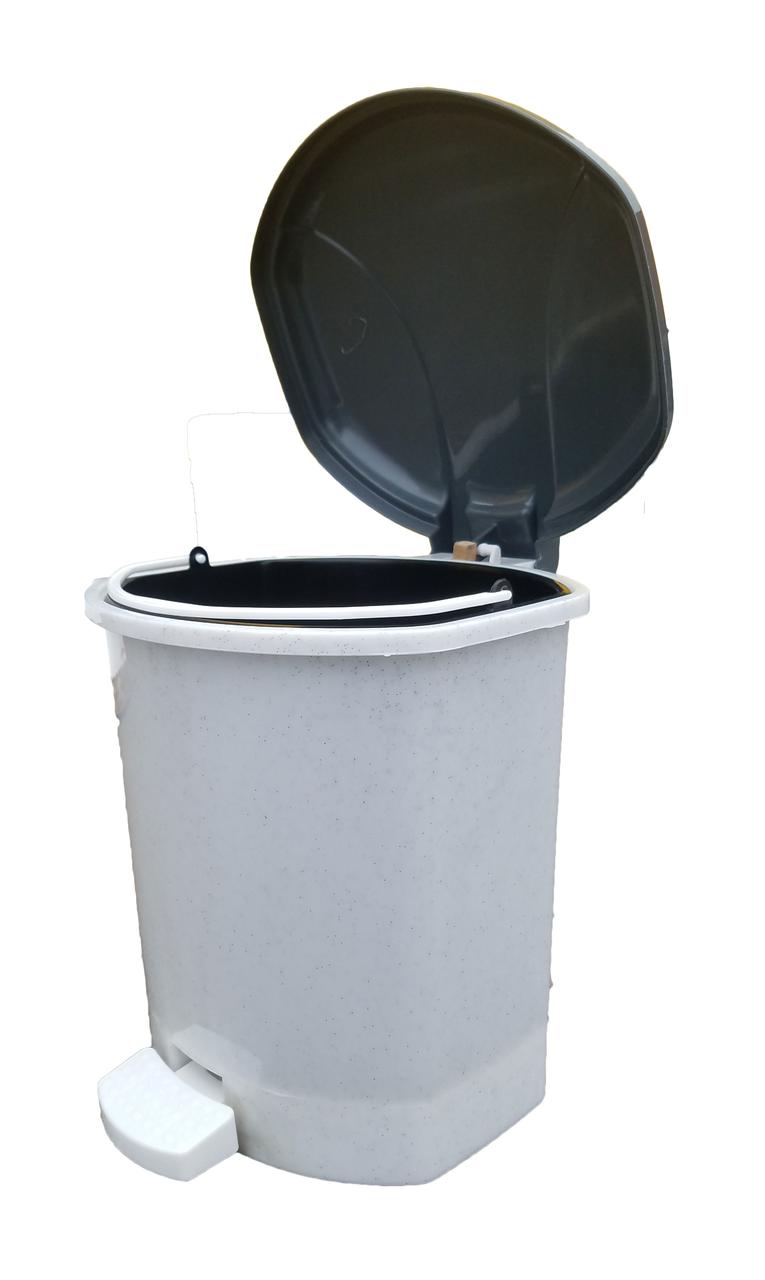 Відро для сміття пластикове 15 літрів із педаллю біле 30*30*36 см GR-02063 (Горизонт)