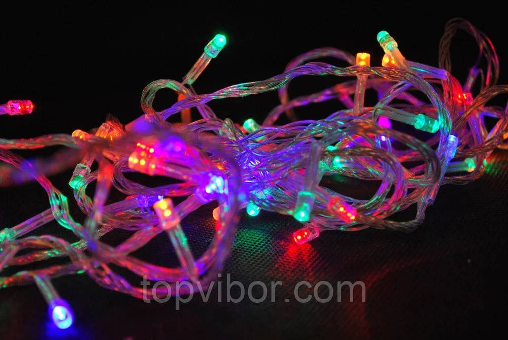 Світлодіодна гірлянда різнобарвна 300 Led лампочок, 13 метрів, Білий кабель, гірлянда на ялинку