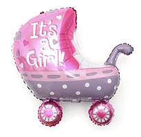 Фольгована кулька велика фігура Коляска it's a girl рожевий 70х71см Китай