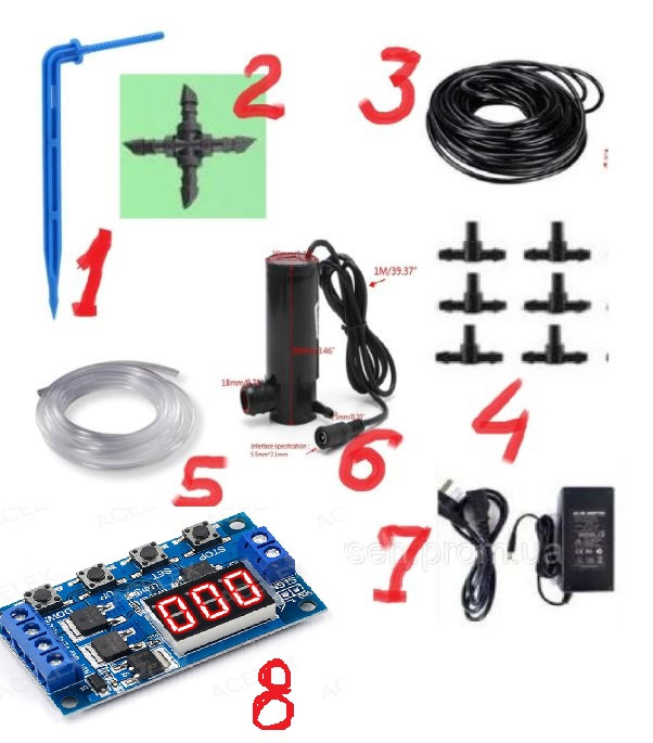 Набір точкового зрошення саду та городу система крапельного зрошення комплект на 8 точок поливання з таймером