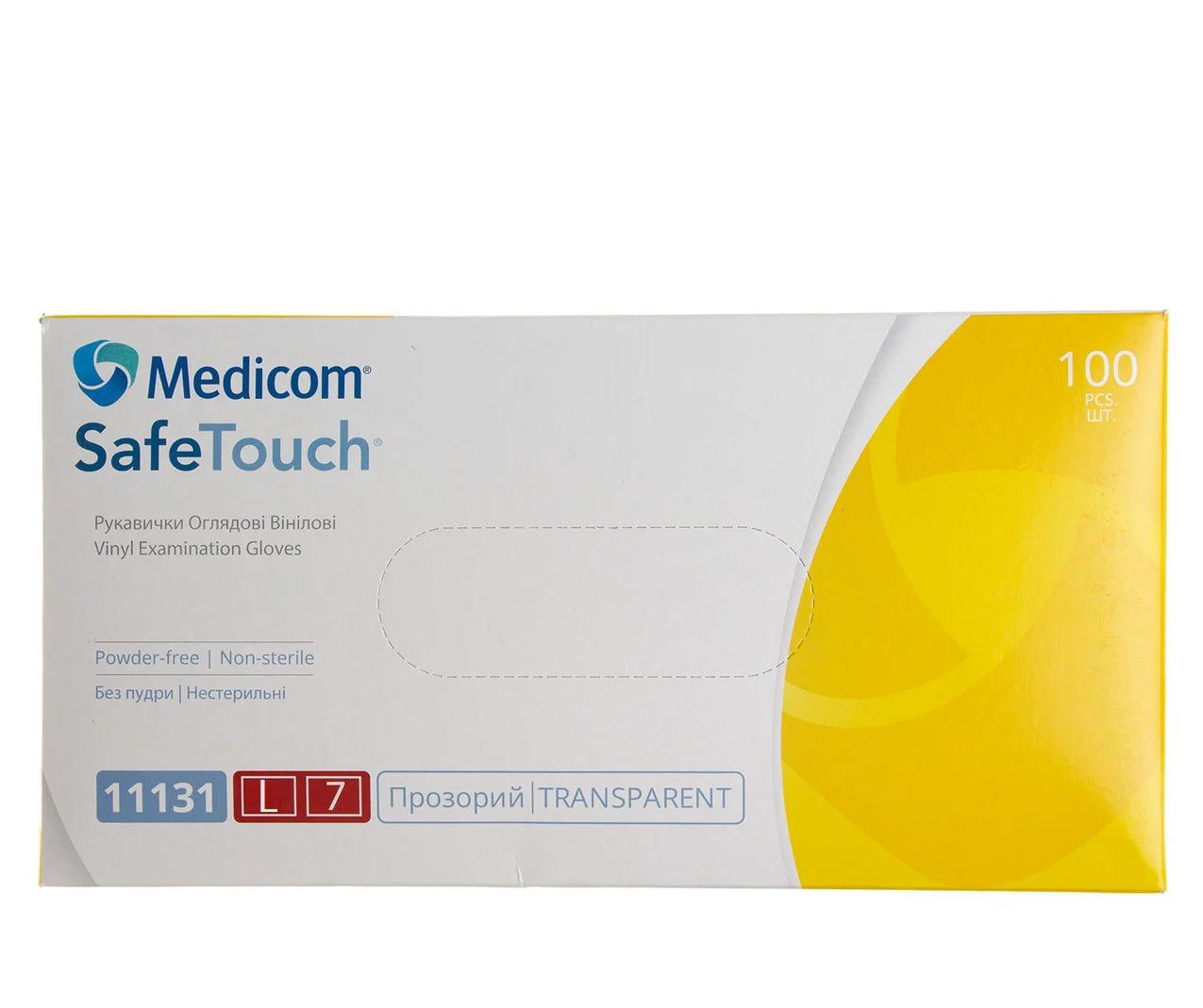 Рукавички Medicom вінілові без пудри розмір L 100 шт/уп, фото 1