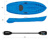 Пластиковий каяк SeaFlo SF-1004-BL, каяк корпусний 1 місцевий, синій каяк одномісний