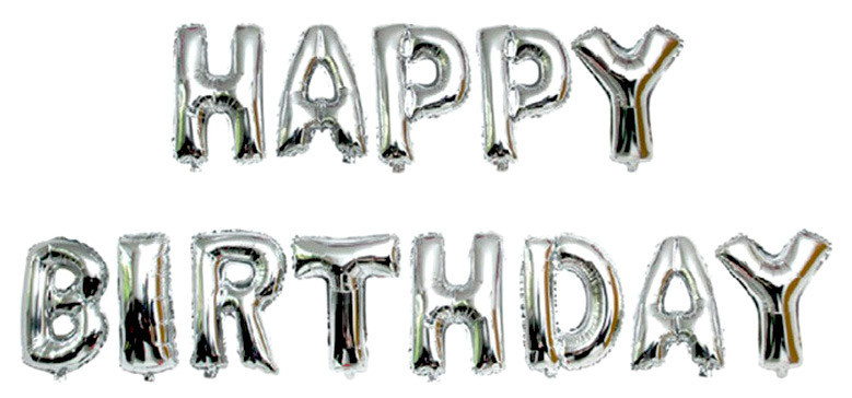 Гірлянда фольгована срібло "З днем народження", "Happy Birthday"