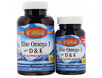 Омега 3 + витамин Д3, К2 Carlson Labs Elite Omega-3 700 mg plus D3 & K2 60капс + 30капс рыжий жир