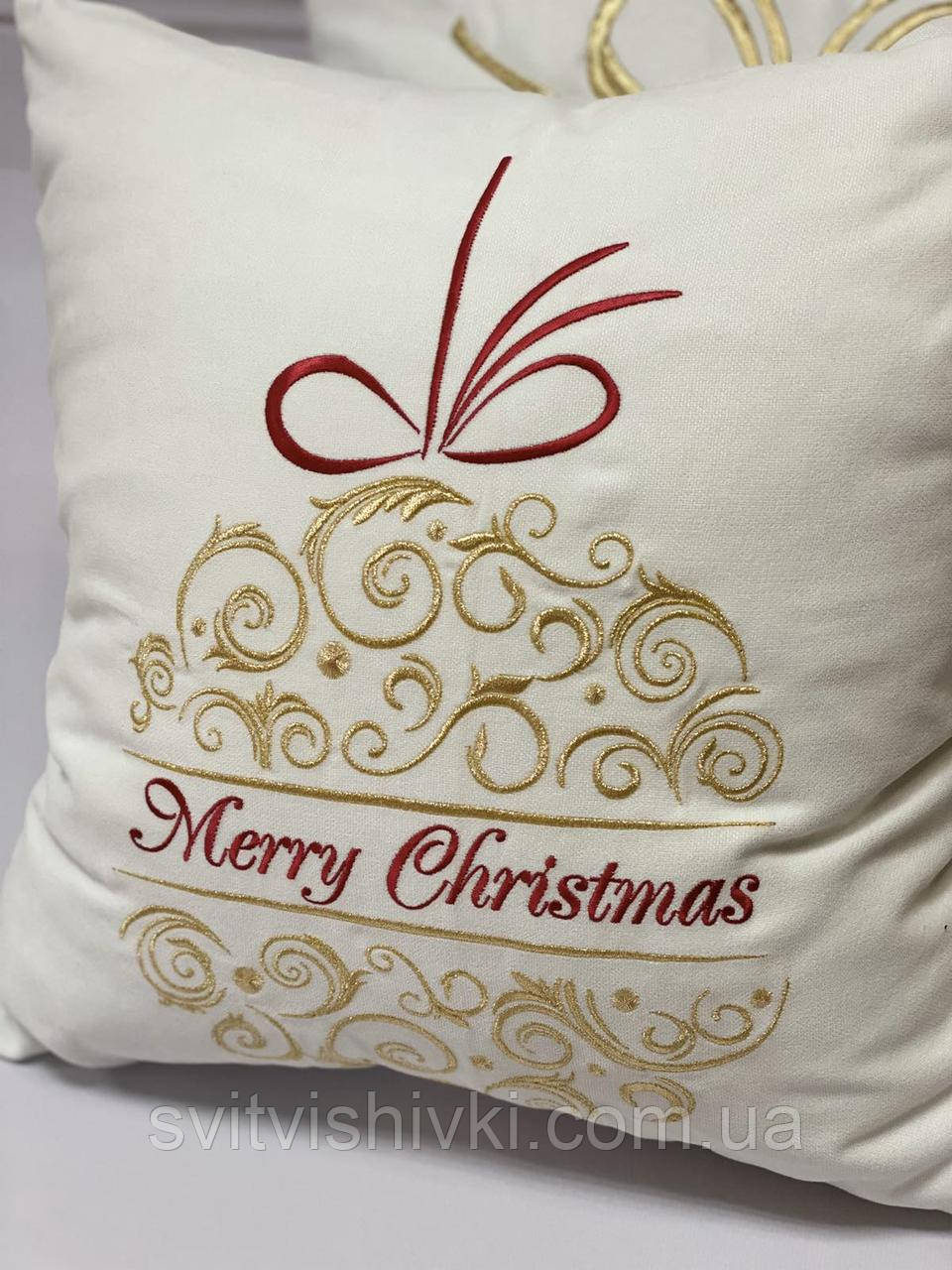 Новорічна подушка з вишивкою "Merry Christmas"