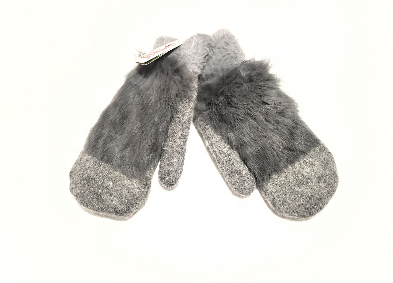 Рукавиці рукавички жіночі ангорові з хутром темно сірі, фото 1