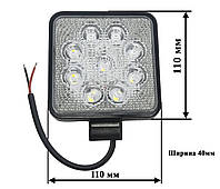 LED фара БЛИЖНЕГО света квадратная. Светодиодная фара на 9 диодов. 06T-27W/25/F. Пр-во Корея