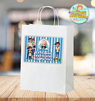 Пакет іменний 28х19х11 см. "Бос молокосос. Блакитний" комплімент для гостей - Українською