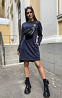 Тепле плаття з подовженою спинкою, ЕСТ БАТАЛ, тканина ангора софт, арт N196 колір синій