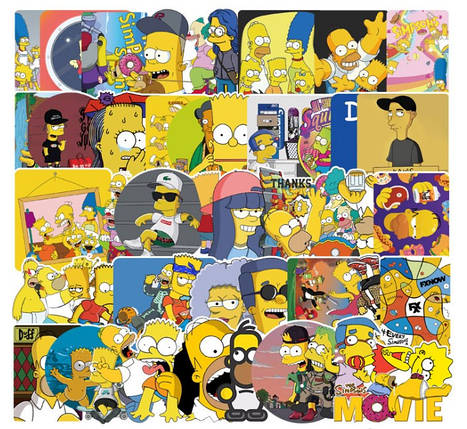 Набір вінілових наклейок стикерів Симпсони Simpson No2 стикербомбінг на авто ноутбук стіну 54 шт., фото 3