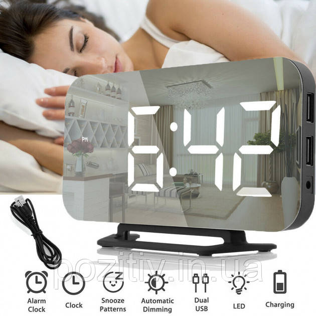 Електронні настільні дзеркальні LED годинник DS - 3625L, фото 1