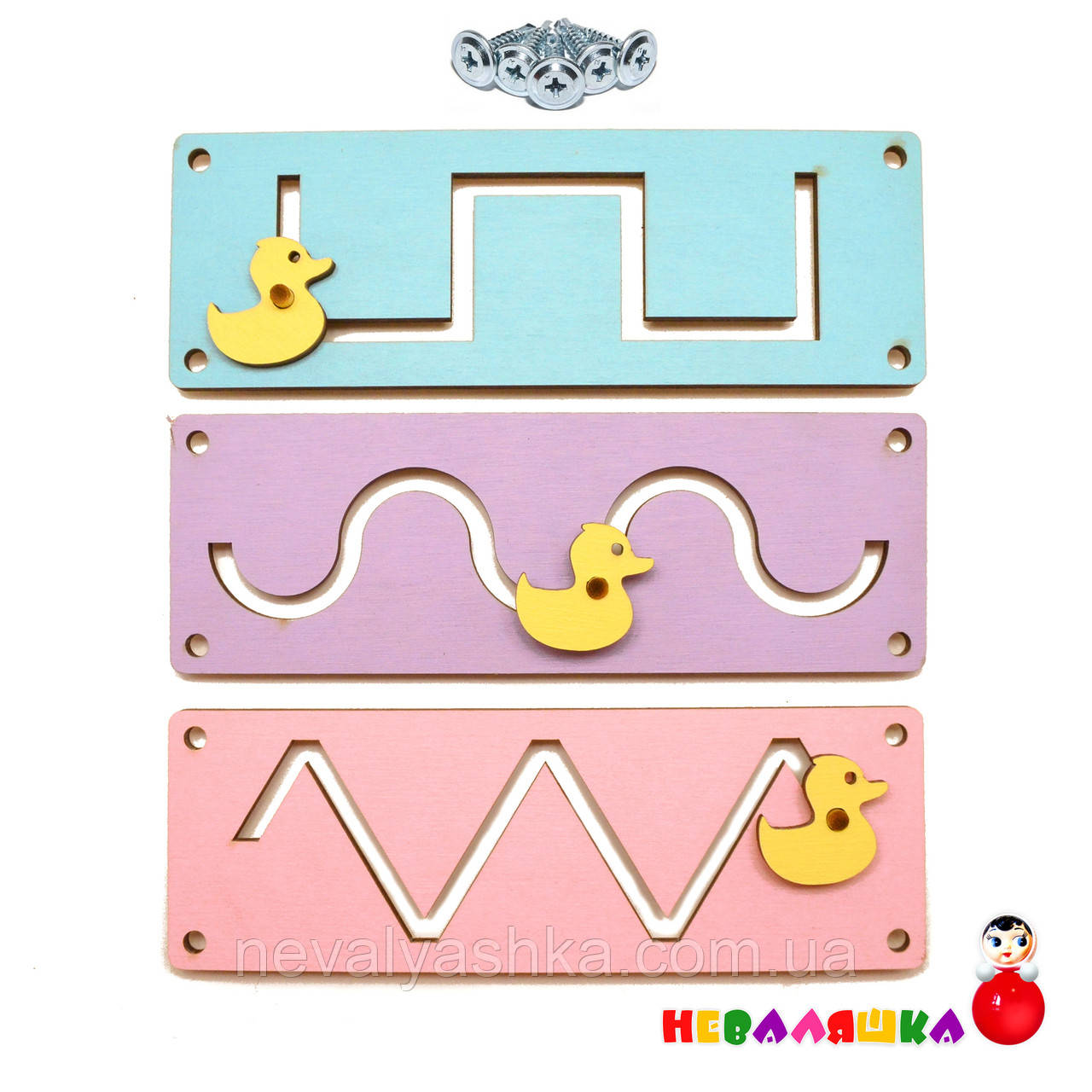 Заготівля для Бізіборду Кольорові Лабіринти 3 шт + Бігунки та Самонарізи Набір Невеликих Лабіринтів