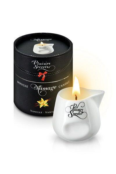 Масажна свічка Plaisirs Secrets Vanilla (80 мл) подарункова упаковка, керамічний посуд 777Store.com.ua