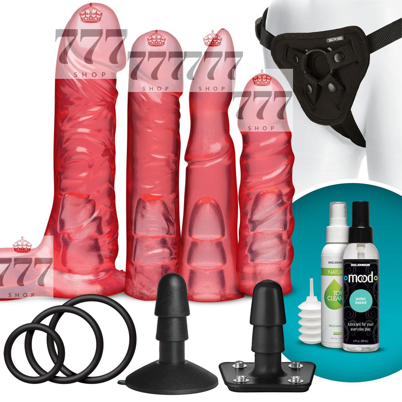 Набір для страпона Doc Johnson Vac-U-Lock Crystal Jellies Set, діаметр 3,8 см, 2х4,5 см, 5,1 см 777Store.com.ua, фото 1