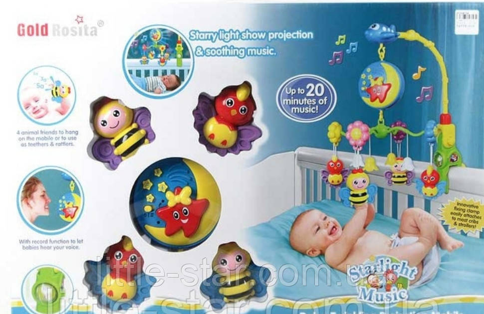 Дитяча карусель мобіль на ліжечко, запис голосу, проекція, звуки природи