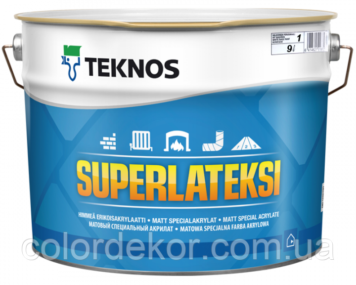 Фарба латексна TEKNOS SUPER LATEKSI інтер'єрна біла (база 1) 9 л