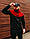 Чоловічий спортивний костюм зимовий на блискавці з капюшоном на флісі чорно-червоний, фото 3