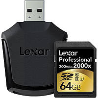 Карта пам' яті Lexar 64GB Professional 2000x UHS-I SDHC з кардридером U3, Class 10