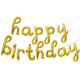Гірлянда фольгована золота (каліграфія) "З днем народження", "Happy Birthday"